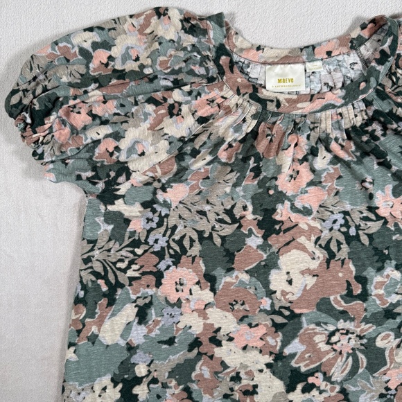 Maeve Anthropologie Blouse Womens Large Floral Print Linen Puff Sleeve Top - Picture 2 of 14
